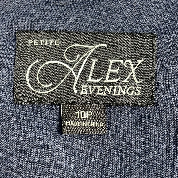 New Alex Evenings Dress Navy Blue Mixed Media Sequin Rosettes Midi Wrap Top 10P - Picture 9 of 15